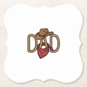Dessous-de-verre En Papier Papa Cowboy Corda Chapeau Bandana Gravure Vintage