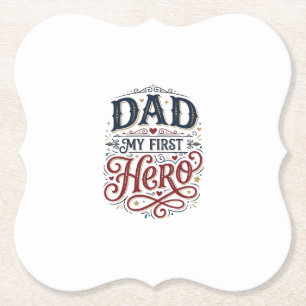 Dessous-de-verre En Papier Papa Mon Premier Héros Chemise Vintage Typographie