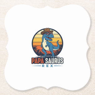 Dessous-de-verre En Papier Papa Saurus Rex Cowboy Dinosaure Vintage T-Shirt_1