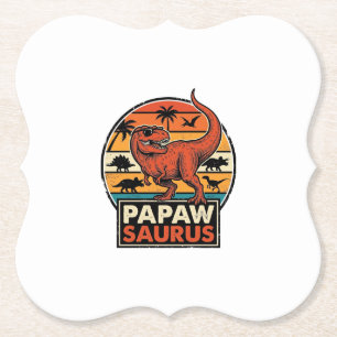 Dessous-de-verre En Papier Papawsaurus Rétro Dinosaure Coucher de Soleil Desi