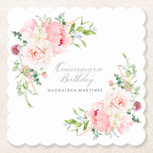 Dessous-de-verre En Papier Papier personnalisé floral rose pour fête de Quinc