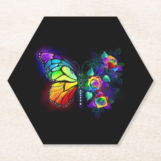 Dessous-de-verre En Papier Papillon arc-en-ciel (Devant)