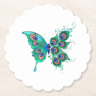 Dessous-de-verre En Papier Papillon aux plumes de paon vert