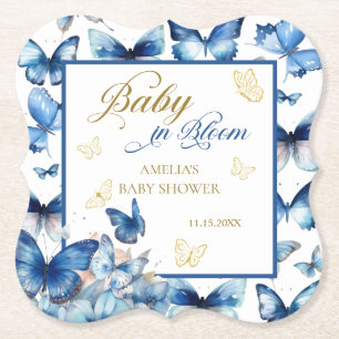 Dessous-de-verre En Papier Papillon Bleu Charmant Bébé en Fleur Baby Shower