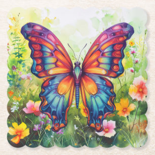 Dessous-de-verre En Papier Papillon Bleu Orange Ailes