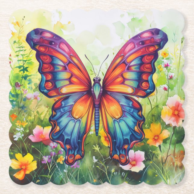 Dessous-de-verre En Papier Papillon Bleu Orange Ailes (Devant)