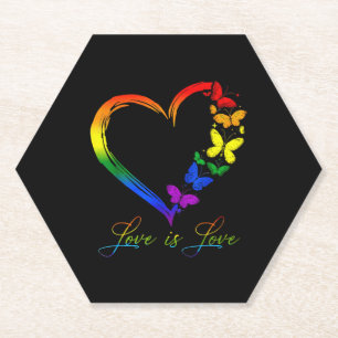 Dessous-de-verre En Papier Papillon Coeur arc-en-ciel L'amour est l'amour LGB