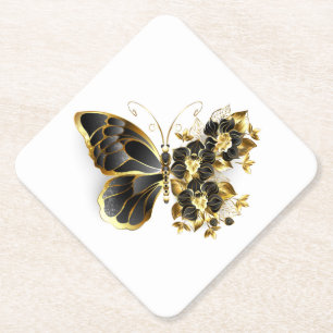 Dessous-de-verre En Papier Papillon fleur d'or avec orchidée noire
