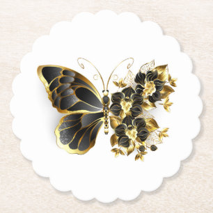 Dessous-de-verre En Papier Papillon Fleur d'Or avec Orchidée Noire