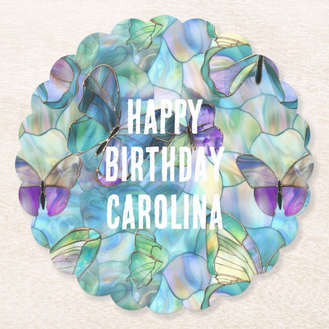 Dessous-de-verre En Papier Papillons bleu pourpre turquoise (Devant)