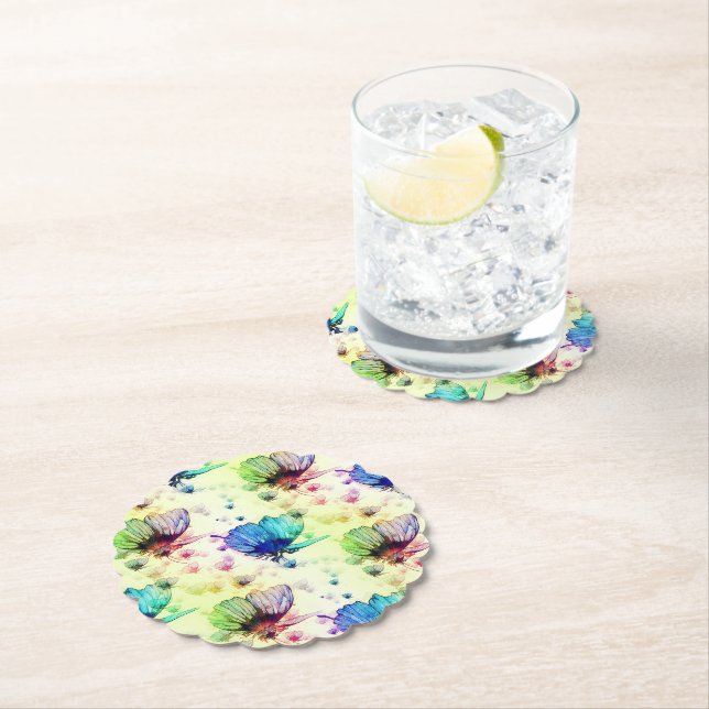 Dessous-de-verre En Papier Papillons d'aquarelle (En situation)