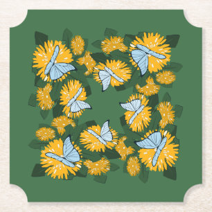 Dessous-de-verre En Papier Papillons de pissenlit stylisés jaune vert