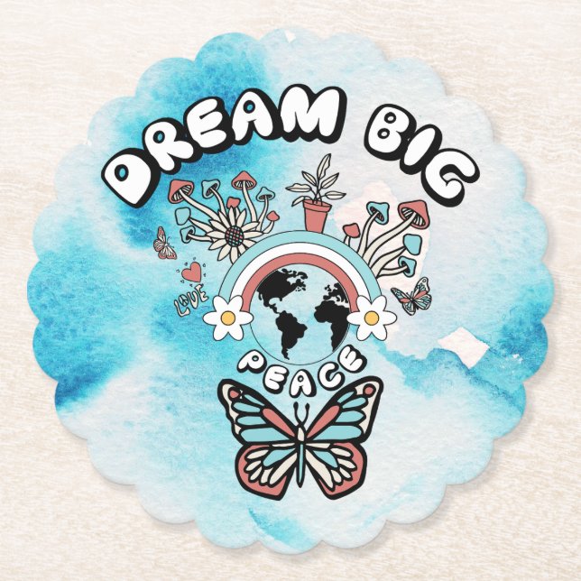 Dessous-de-verre En Papier Papillons et champignons Rêve Big positif inspo (Devant)