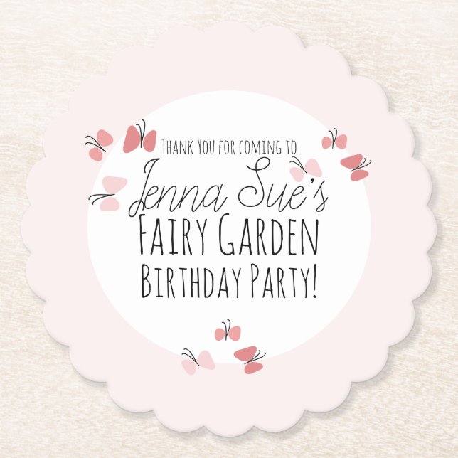Dessous-de-verre En Papier Papillons Jardin Anniversaire rose (Devant)