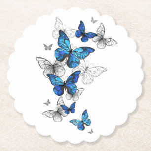 Dessous-de-verre En Papier Papillons volants bleus Morpho