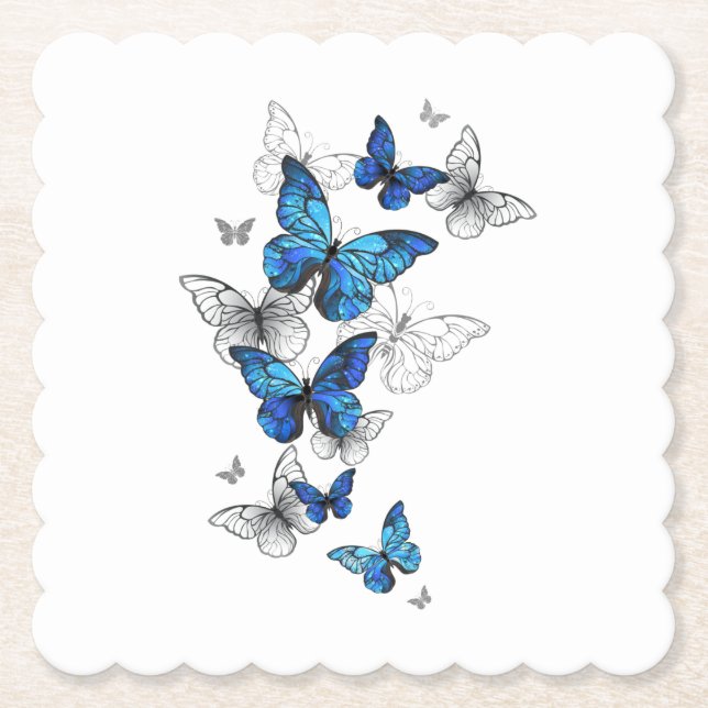 Dessous-de-verre En Papier Papillons volants bleus Morpho (Devant)