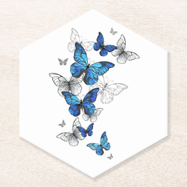 Dessous-de-verre En Papier Papillons volants bleus Morpho (Devant)