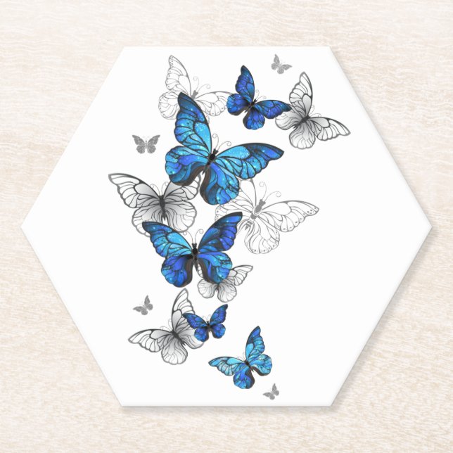 Dessous-de-verre En Papier Papillons volants bleus Morpho (Devant)