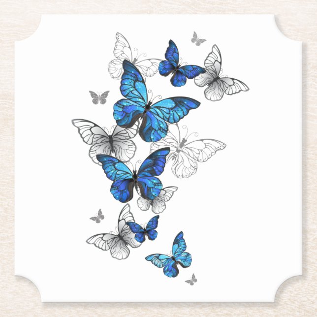 Dessous-de-verre En Papier Papillons volants bleus Morpho (Devant)