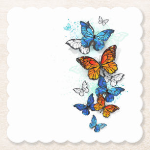 Dessous-de-verre En Papier Papillons volants Morpho et Monarch