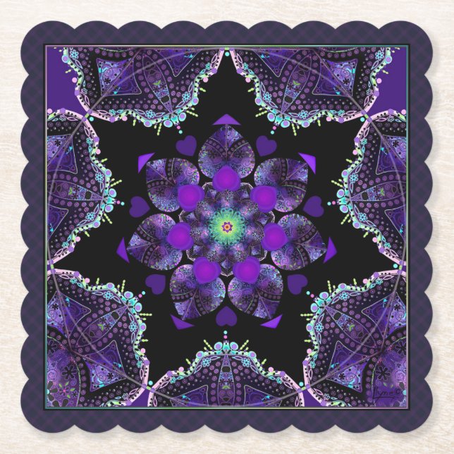 Dessous-de-verre En Papier Parapluie violet & coeurs .7 (Devant)