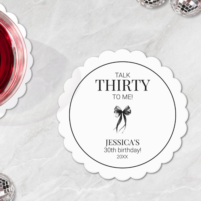 Dessous-de-verre En Papier Parlez trente à moi Elegant Bow Simple 30e anniver (Talk Thirty to Me Elegant Bow Simple 30th Birthday Paper Coaster)