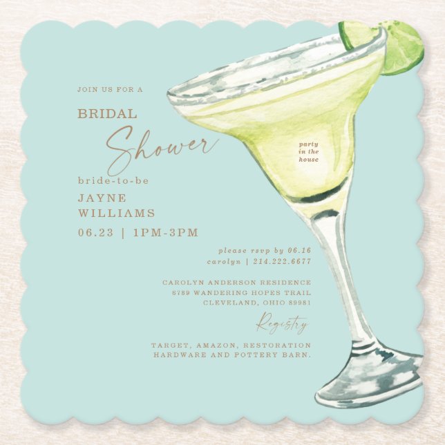 Dessous-de-verre En Papier Parti à la Chambre Margarita Turquoise Douche (Devant)