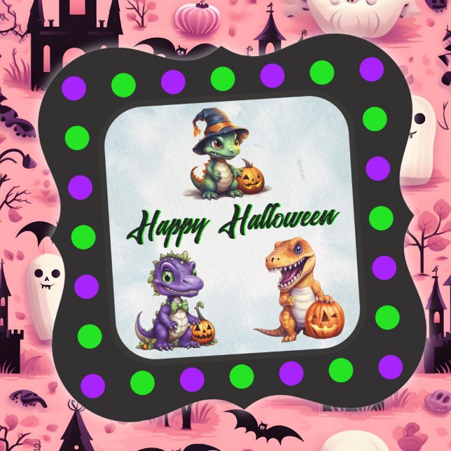 Dessous-de-verre En Papier Parti Dino-Mash d'Halloween (Polka dot Halloween Dino Coaster)