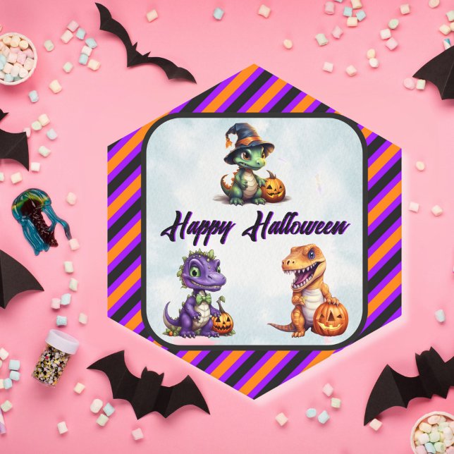 Dessous-de-verre En Papier Parti Dino-Mash d'Halloween (Dinosaur Halloween Hexagon Paper Coaster)