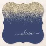 Dessous-de-verre En Papier Parties scintillant Bleu de la Marine d'or Script<br><div class="desc">Parties scintillant bleu marine et or étincelante Script Monogramme Nom Dessous de verre papier. Cela fait le cadeau parfait de remise de diplômes,  anniversaire,  mariage,  douche nuptiale,  anniversaire,  baby shower ou bachelorette pour quelqu'un qui aime le luxe glam et les styles chic.</div>