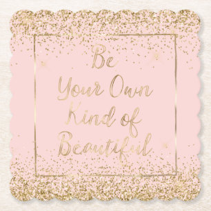 Dessous-de-verre En Papier Parties scintillant en or rose pâle belle citation