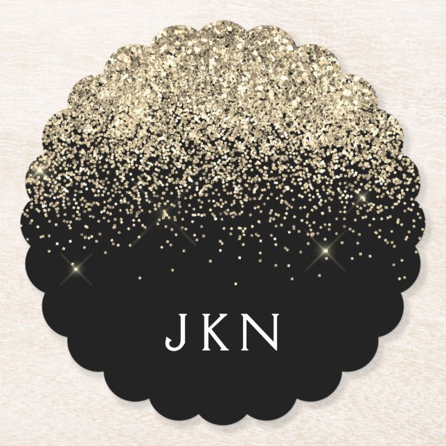 Dessous-de-verre En Papier Parties scintillant Noir Or Nom de fille Initiales (Devant)