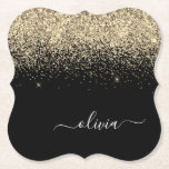 Dessous-de-verre En Papier Parties scintillant Noir Or Script Monogramme Nom<br><div class="desc">Parties scintillant à étincelles noir et or Script Monogramme Nom Dessous de verre papier. Cela fait le cadeau parfait de remise de diplômes,  anniversaire,  mariage,  douche nuptiale,  anniversaire,  baby shower ou bachelorette pour quelqu'un qui aime le luxe glam et les styles chic.</div>
