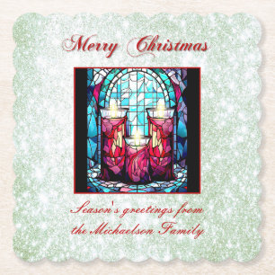 Dessous-de-verre En Papier Parties scintillant verte Bougies en verre de Noël