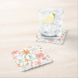 Dessous-de-verre En Papier Pastel Floral Monogram Dessous de verre papier