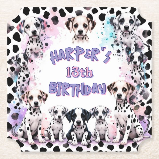 Dessous-de-verre En Papier Pastel Purple Dalmatian Puppy Watercolor Birthday (Devant)