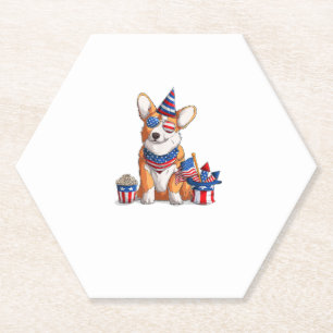 Dessous-de-verre En Papier Patriotique Welsh Corgi Chien 4 juillet