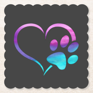 Dessous-de-verre En Papier Patte de chien cyan violet Cœur Imprimé