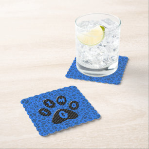 Dessous-de-verre En Papier Pattes de chien noir et blanc à pois sur fond bleu