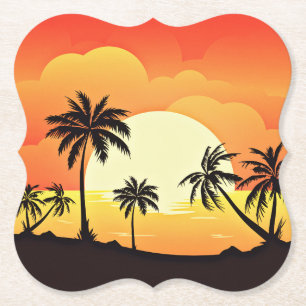 Dessous-de-verre En Papier Paysage au coucher du soleil avec palmiers