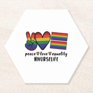 Dessous-de-verre En Papier Peace Love Equality Nurse LGBT