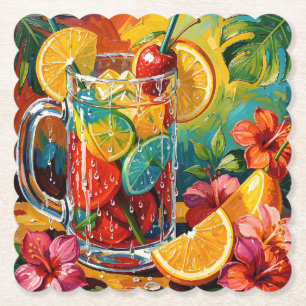 Dessous-de-verre En Papier Peinture à l'huile impasto de cocktail d'été tropi