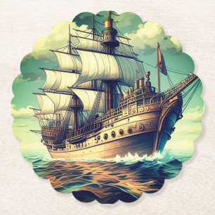 Dessous-de-verre En Papier Peinture D'Un Navire Avec Les Voiles Vers Le Bas-5