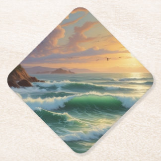 Dessous-de-verre En Papier Peinture sur la mer du coucher du soleil