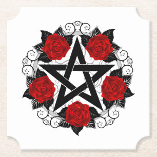 Dessous-de-verre En Papier Pentagramme aux roses rouges
