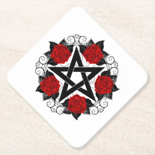 Dessous-de-verre En Papier Pentagramme aux roses rouges