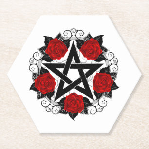 Dessous-de-verre En Papier Pentagramme aux roses rouges