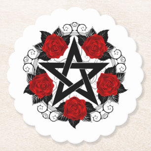 Dessous-de-verre En Papier Pentagramme aux roses rouges