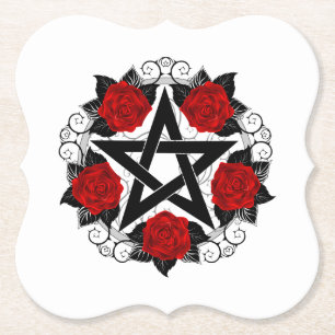 Dessous-de-verre En Papier Pentagramme aux roses rouges