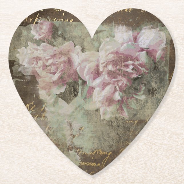 Dessous-de-verre En Papier ** Peony Floral AR23 Heart Love Vintage victorien (Devant)